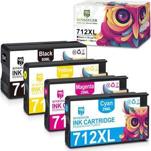 712 Ink Cartridges XL High Yield Remanufactured  712 Ink Cartridges  DesignJet T650 T630 T250 T230 T210 Studio Plotter Printer (80-ML Black, 29-ML Cyan/Magenta/Yellow) 4 Pack