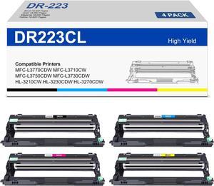 DR223CL High Yield Drum Unit Set Replacement for Brother DR-223CL DR223 to Use with Brother HL-L3210CW L3270CDW L3290CDW; Brother MFC-L3770CDW L3750CDW Printer Drum Cartridges (BK/C/M/Y, Drums Only)