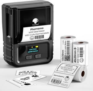 Phomemo M120 Label Maker-Barcode Printer, 2 Inch Bluetooth Thermal Label Printer, Portable Label Maker Machine for Barcode, Qr Code, Small Business, Address, with 3 Pack Thermal Label, Black Set