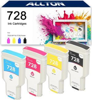 728 728XL Ink Cartridges Remanufactured F9J68A F9K17A F9K16A F9K15A Replacement for Design Jet T830 MFP & T730 Large Format Plotter Printer (4-Pack,300ml-Matte Black,130ml-Cyan Magenta Yellow)