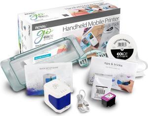 Royal 89745K e-Mark go Handheld Mobile Printer Bundle Pack; Includes: 3-Color Ink Cartridge, 5 mm Cotton Ribbon, and Ribbon Guide; Charges Via Included USB Cable; App Compatible with Android and iOS