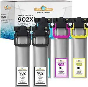 Remanufactured 5-Pack for Epson T902XL Black Cyan Magenta Yellow Ink Cartridge Replacement for Epson T902XL WF-C5210 WF-C5290 WF-C5710 WF-C5790 (2-Black, 1-Cyan, 1-Magenta, 1-Yellow)