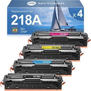 MYTONER 218A Toner Cartridges Set 4-Pack (NO CHIP) Replacement   218A 218X W2180A for Color LaserJet Pro 3201dw MFP 3301cdw 3301fdw 3301sdw Printer High Yield Ink B/C/M/Y HP 218A Toner Cartridges