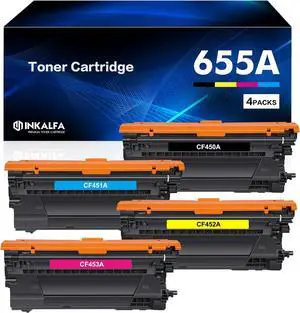 655A Toner Cartridge 4 Pack Compatible Toner Cartridge Replacement   655A CF450A CF451A CF452A CF453A Works for Color Enterprise M652n M652dn M653dn M653x M653dh MFP M681dh M681f M682z