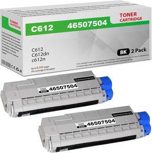 2 Pack 46507504 Black High Yield Toner Cartridge Replacement for OKI C612 46507504 46507503 46507502 46507501 BK/C/M/Y Color Toner Compatible for C612 C612dn C612n Printer