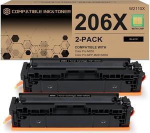 206X Black Toner Cartridges High-Yield (with Chip) Works with HP Color Pro MFP M283fdw M283cdw, Pro M255dw M255nw, MFP M282nw M283 M282 M255 Printer | W2110X 206A W2110A, Pack of 2