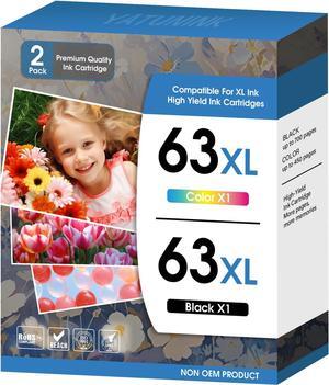 63XL Ink Cartridge Combo Pack Compatible with HP Ink 63 for HP 63 Ink Works with HP OfficeJet 3800 5200; Envy 4500; DeskJet 1112 3600 Series Printer (1 Black, 1 Color) 2Pack