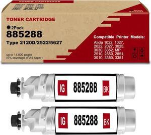 2 Pack 885288 (11,000 pages) High Yield Toner cartridge Replacement for Ricoh Type 2120D 2522 5627 Compatible for Ricoh Alicia 1022 1027 2022 2027 3025 3030 3352 MP2510 2550 2851 3010 (Black)
