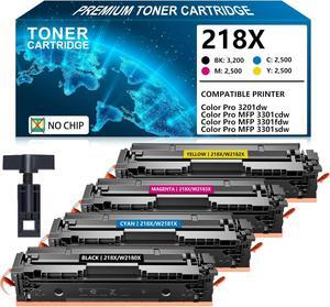 218X Toner Cartridge 4 Pack Compatible for HP 218A 218X Toner Cartridge W2180X W2180X W2181X W2182X W2183X for Color Pro MFP 3301FDW 3301CDW 3201DW 3301SDW Printer, NO CHIP, with Tools