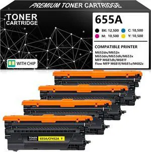 655A Toner Cartridge Set 4 Pack Compatible Replacement for HP 655A CF450A CF451A CF452A CF453A for M652n M652 M653dn M653x M653 MFP M681dh M682z Printer, Black Cyan Magenta Yellow