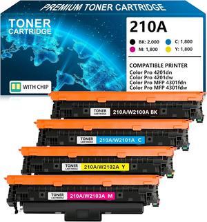 210A W2100A Toner Cartridges 4 Pack (with Chip) Compatible Replacement for HP 210A W2100A W2101A W2102A W2103A for Color Pro 4201dw 4201dn MFP 4301fdw 4301fdn Printer Ink, Black Cyan Yellow Magenta