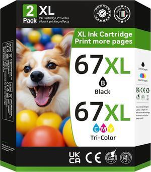 67XL Printer Ink for HP 67XL Ink Cartridges Black/Color Combo Pack Replacement for HP Ink 67 XL Work for DeskJet 2700 2700e 2755e 2855e 4155e 4255e 2755 Envy 6000 6055e 6400 6455 Printer
