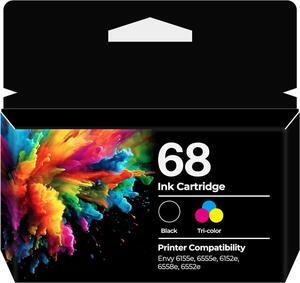 68 Ink Cartridges Envy 6555e 6155e 6152e Replacement for HP 68 Ink Cartridges Black Color Combo Pack Compatible for Envy 6555e, 6155e, 6152e, 6552e, 6558e Printers (2-Pack, 1 Black/1 Tri-Color)
