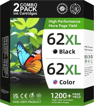 62XL Ink Cartridges for HP Ink 62 62XL Black and Color Combo Pack High Yield Printer Ink 62XL for ENVY 7640 5660 5540 7645 for OfficeJet Mobile 250 200 for OfficeJet 5740 8040 Printer(1 Black 1 Color)