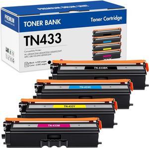 TN433 Toner Cartridge Set TN-433 MFC-L8900CDW Compatible Replacement for Brother TN433 TN 433 TN431 for Brother MFC L8900CDW HL-L8360CDW HL-L8360CDWT HL-L8260CDW MFC-L8610CDW Printer (BCYM, 4 Pack)