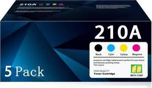 210A Toner Cartridges 5 Pack (with Chip) Replacement for HP 210A 210X Toner Cartridge Set, use for Color Pro 4201dn 4201dw MFP 4301dw 4301fdn 4301fdw Printer | W2100A W2100X