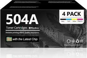 Ennovor 504A Toner Cartridges 4 Pack High Yield CE250A Toner Replacement for HP 504A Works with Color CP3525 CP3525dn CP3525n CP3525x CP3530 CM3530 CM3530fs Printer Ink (Black, Cyan, Yellow, Magenta)