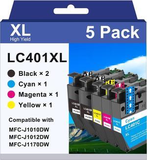 LC401XL 5-Pack Ink Cartridges Compatible for Brother LC401XL LC401 XL High Yield Work with Brother MFC-J1010DW MFC-J1012DW MFC-J1170DW Printer (2 Black & CMY)