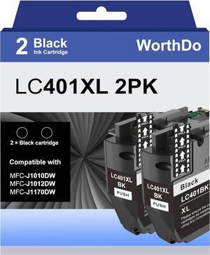 LC401XL High Yield Black Ink Cartridges Compatible for Brother LC401 XL Black Work with Brother MFC-J1010DW MFC-J1012DW MFC-J1170DW Printer (2 Pack)