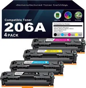206A Compatible Toner Cartridge with Chip Replacement for HP 206X HP206A for Color Laserjet Pro MFP M283fdw M283cdw Pro M255dw M255nw M283 M255 | W2110A| W2110A(Black Cyan Yellow Magenta, 4-Pack Set)