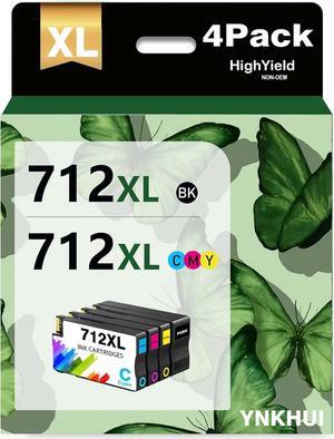 712XL 712 XL Ink Compatible for HP 712 Ink Cartridges Combo Pack High Yield Replacement for HP DesignJet T210 T230 T250 T630 T650 Studio Plotter Printer (1 Black,1 Cyan,1 Magenta,1 Yellow)