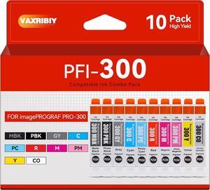 PFI-300 Ink PRO-300 10 Color Pack Replacement for Canon PFI-300 Ink Cartridges PFI300 Work for imagePROGRAF PRO-300 Printer (MBK PBK C M Y PM PC R GY CO)