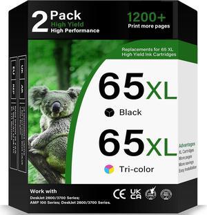 65 XL Ink Cartridges Black/Color Combo Pack for HP Ink 65 65XL for HP65 Ink Cartridge (2 Pack) Printer Ink for HP 65 for HP Deskjet 3755 3700 2600 3752 3722 2622 Envy 5055 5000 5052 5070 5010 AMP 100