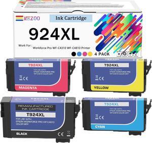 MEZOO 924 924XL T924XL Ink Cartridge High Yeild Compatible for Workforce Pro WF-C4310 WF-C4810 Printer (4 Pack,Black Cyan Magenta Yellow)
