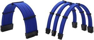 Sleeved Cables PSU Extension Kit 18AWG 30cm ATX 24pin,CPU4+4p,PCI-E 6+2p for ATX Power Supply Cable with Black Cable Comb (Blue)
