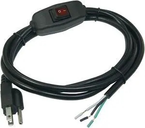 6ft 18 Gauge 3 Prong Heavy Duty Replacement Power Supply Cord Cable with Red Indicator LightInline Switch, NEMA 5-15 Plug US SJT 18AWG (10A)