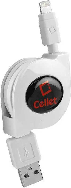 Cellet Retractable Lightning Cable, Charging Cord Compatible with Apple iPhone 14 Pro Max Plus 13 12 11 Xs Xr X mini SE 8 7 6 5 iPad Pro Air Mini iPod Touch, Nano (MFI Certified) (Lighting White)
