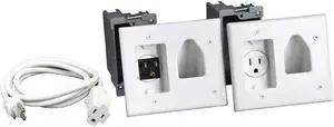 DataComm Electronics Inc. 45-0023-WH Recessed Pro-Power Kit with Straight Blade Inlet - White 2 gang with Power Kit