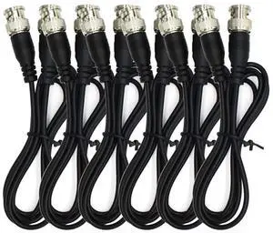 ANVISION 6-Pack Black 1m 3.3ft BNC Male to BNC Male Jumper Cable with Black Connector for CCTV DVR to TV System
