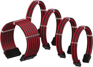LINKUP - PSU Cable Extension Sleeved Custom Mod GPU PC Braided w/Comb Kit?1 x 24 P (20+4)?2 x 8 P (4+4) CPU?2 x 8 P (6+2) GPU Set?30CM 300MM - RedBlack