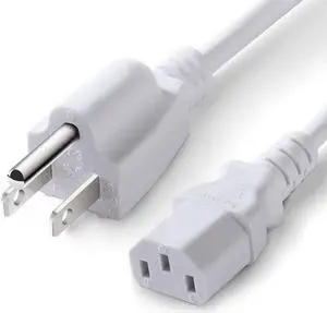 White AC Power Cord Cable Replacement for Computer Plasma TV Printer Monitor