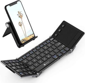 Folding Keyboard, iClever BK08 Bluetooth Keyboard with Sensitive Touchpad (Sync Up to 3 Devices), Pocket-Sized Tri-Folded Fodable Keyboard for iPad Mac iPhone Android Windows iOS, Silver