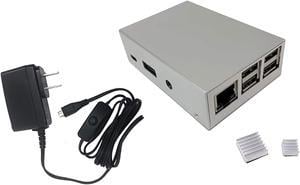 Micro Connectors Aluminum Raspberry Pi 3 Case for Model B B+ with Heatsinks and UL Approved On/Off Switch 5V/2.5A Power Supply Adapter - Silver (RAS-03SLPWR-PI)