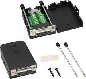 AAOTOKK DB15 Screw Terminal Block Adapter D-SUB 15 Pin 2 Row DB15 Female to 16 Pin/Way Female Serial Terminal Breakout Board Connector Signal Module with case (2Pcak/Female)