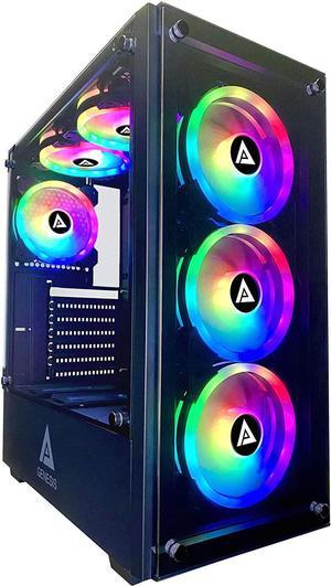Apevia Genesis Pro G-PRO-BK Mid Tower Gaming Case with 2 x Tempered Glass Panel, Top USB3.0/USB2.0/Audio Ports, 6 x RGB Fans, Black Frame