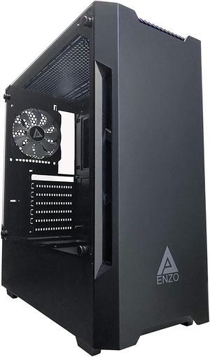 Apevia ENZO-BK Mid Tower Gaming Case with 1 x Tempered Glass Panel, Top USB3.0/USB2.0/Audio Ports, 1 x Black/White Fan, Black Frame