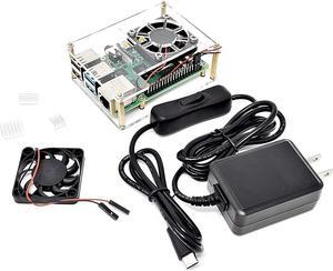 MICRO CONNECTORS, Inc. Acrylic Stackable Raspberry Pi 4 Case Kit with USB-C Power (RAS-PCS16PWR)