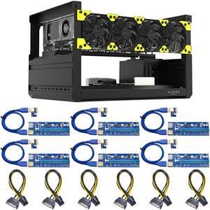 Ethereum Mining Rig Frame 6 GPU with 4 Fans and 6 Adapter for Ethereum(ETH,ETC)/ZCash(ZEC)/Monero(XMR)/Bitcoin(BTC)/Siacoin(SC)(6GPU-T2+4Fans+6Adapter)