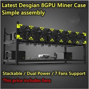 8 GPU Aluminum Stackable Open Air Mining Computer Frame Rig Ethereum Veddha with 7 Fans