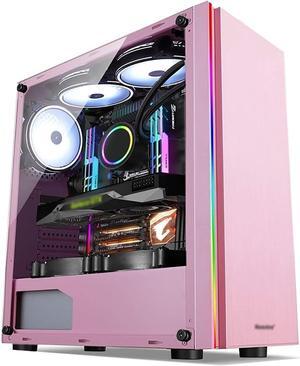 ATX Case Mid-Tower Desktop Computer Gaming Case USB 3.0 Ports Acrylic Glass Panel RGB Light Bar 8 Fan Positions, Support Water Cooling (Color : Pink)