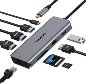 USB C Dual HDMI Adapter, USB C Laptop Docking Station 9 in 1 Triple Display Multiport Dongle, Type C Hub with 2 HDMI, 100W PD, Ethernet, 3 USB and SD/TF Card Reader for HP/Dell/Lenovo/Surface Laptop