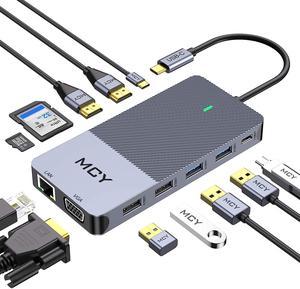 Docking Station, MCY 12 in 1 Triple Display Laptop USB C Docking Station Dual Monitor USB Type C Hub with Dual HDMI VGA Adapter, Compatible with MacBook, XPS, Dell, USB C Dock