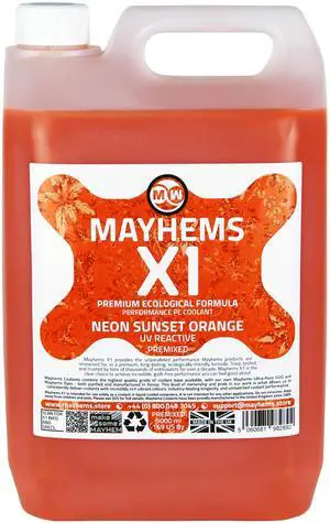 Mayhems - PC Coolant - X1 Premix - Eco Friendly Series - UV Fluorescent | 5 Liter - Neon Sunset Orange (MX1P5LOR)