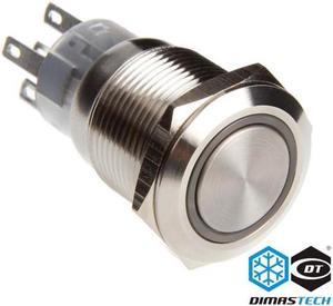 DimasTech® 19mm Vandal Resistant "Momentary" Bulgin Switch - Silver Housing - Red LED (PD022)