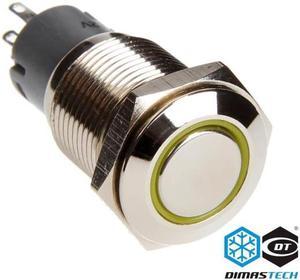 DimasTech® 16mm Vandal Resistant "Latching" Bulgin Switch - Silver Housing - Yellow LED (PD010)