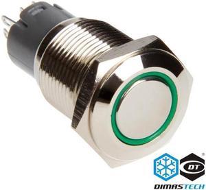 DimasTech® 16mm Vandal Resistant "Momentary" Bulgin Switch - Silver Housing - Green LED (PD004)